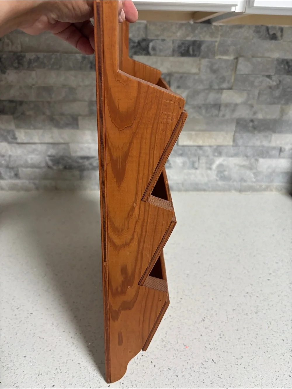 Vintage Wooden 3-Tier Letter Holder Mail Organizer with Red Heart Accents